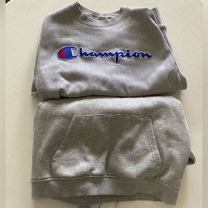 Lot of 2 Gray Champion Sweatshirt + Assorted Brand Hoodie Size M Men